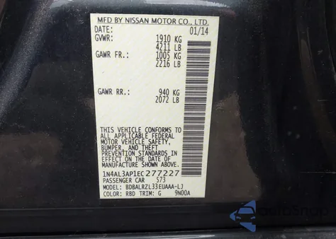2014 Nissan Altima 2.5 S from USA, damaged, VIN 1N4AL3AP1EC277227